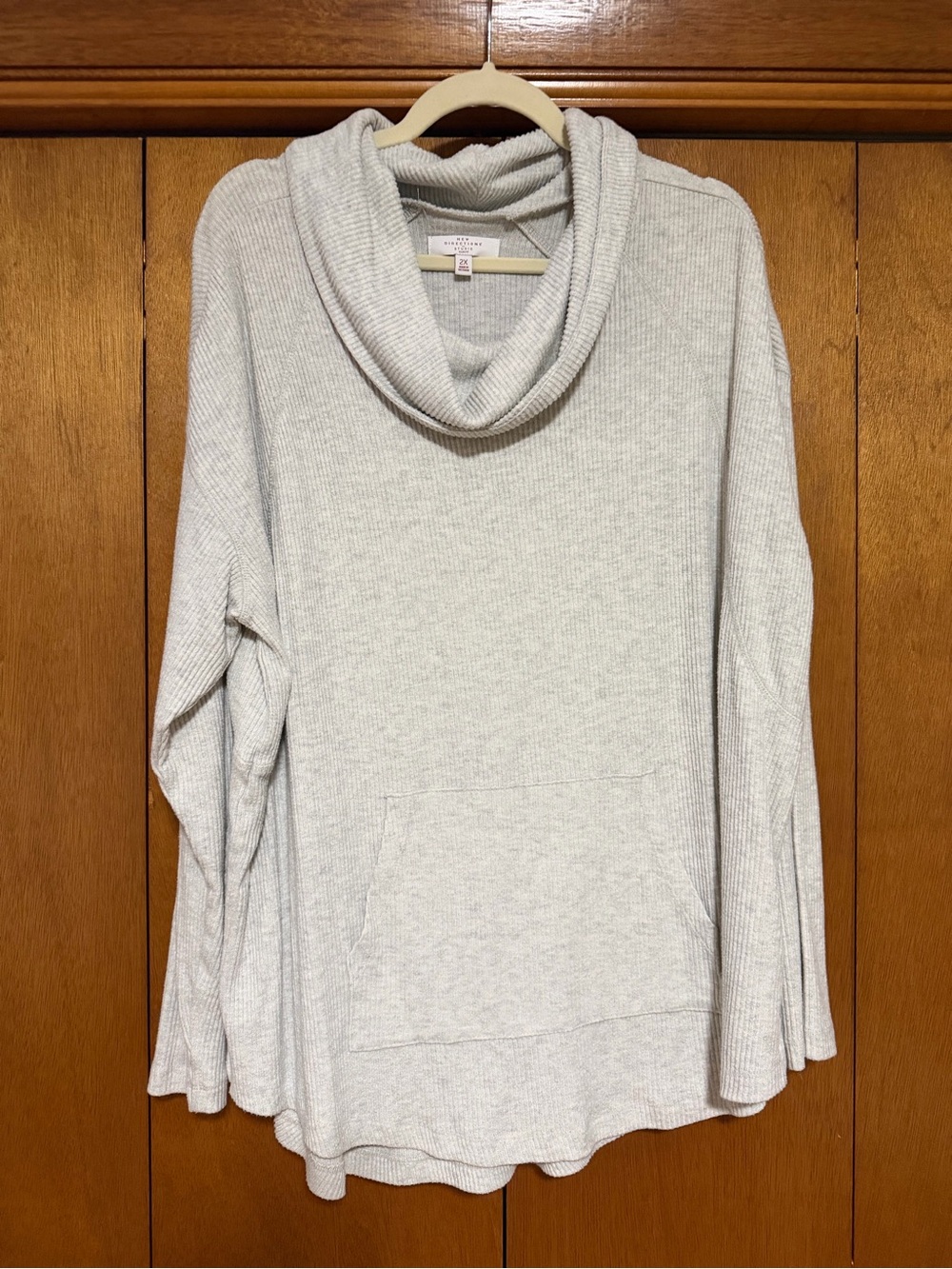 new directions Light Gray Ribbed Cowl Neck Sweater